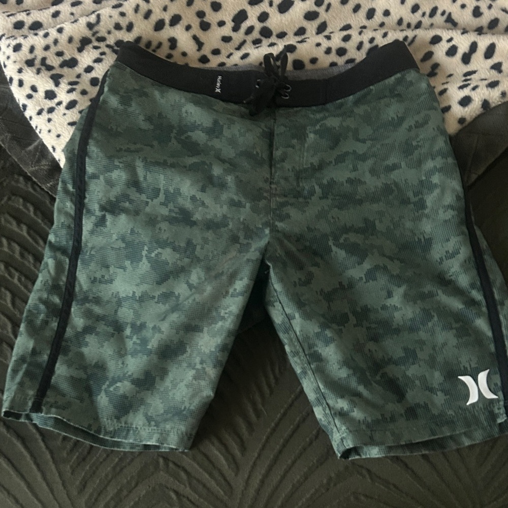 Hurley Black and Green Camo Shorts